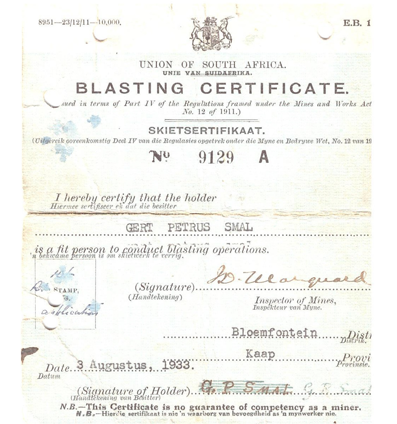 Blasting Certificate